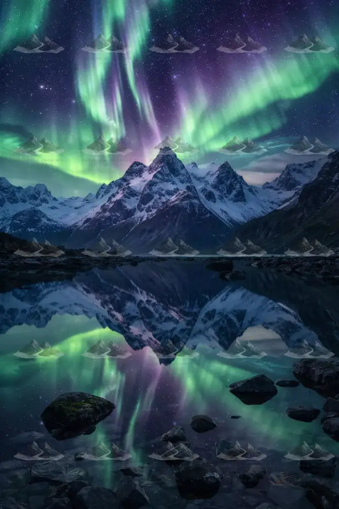 Aurora Over Silent Peaks/Aurora Sobre Picos Silenciosos/ Digital Artwork