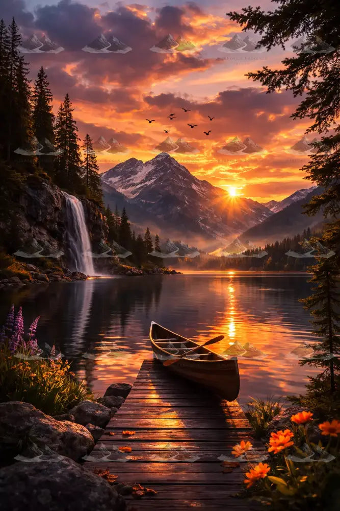 Canoe at Golden Hour, Phone Wallpaper/Canoa na Hora Dourada/Canoa en la Hora Dorada Digital Artwork