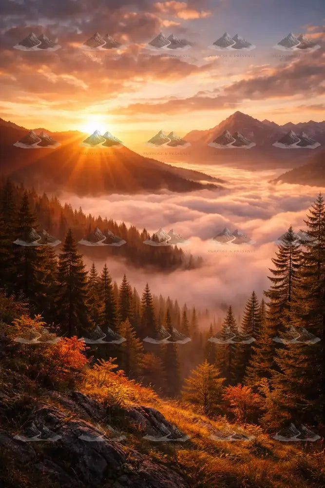 Golden Mountain Dawn/Amanhecer Dourado nas Montanhas/Amanecer Dorado en las Montañas Digital Artwork