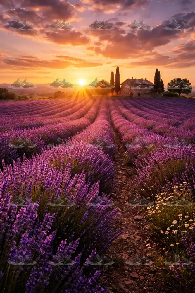 Lavender Fields at Sunset/Campos de Lavanda ao Pôr do Sol/Campos de Lavanda al Atardecer Digital Artwork
