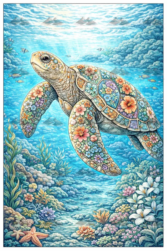 Sea Turtle Botanimal, Digital Poster Digital Download